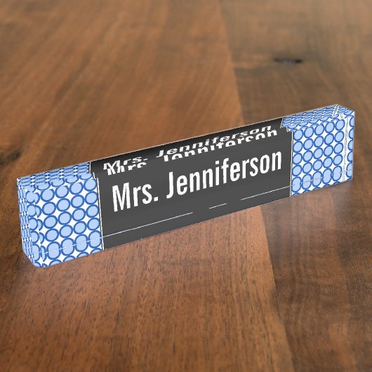 名前をカスタムする + 青い点か円パターン デスクネームプレート (側面)