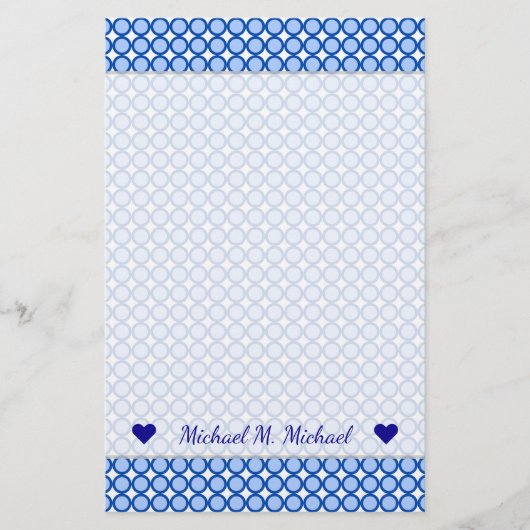 名前をカスタムする+青い点/円パターンひな形 便箋 (正面)