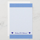 名前をカスタムする+青い点/円パターンひな形 便箋 (正面/裏面)