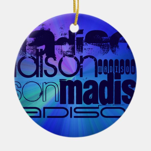 名前をカスタムする、青と抽象芸術紫、緑、青 セラミックオーナメント (正面)