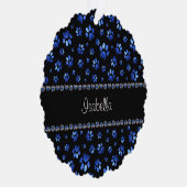 名前をカスタムする、青グリッター犬の足 オーナメントカード (右)