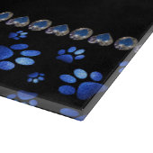 名前をカスタムする、青グリッター犬の足 カッティングボード (角)