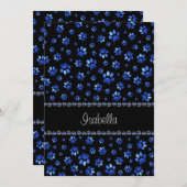 名前をカスタムする、青グリッター犬の足 サンキューカード (正面/裏面)