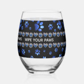 名前をカスタムする、青グリッター犬の足 ステムなしワイングラス (裏面)