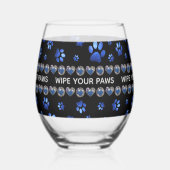 名前をカスタムする、青グリッター犬の足 ステムなしワイングラス (左)