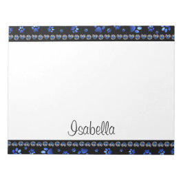 名前をカスタムする、青グリッター犬の足 ノートパッド