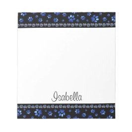 名前をカスタムする、青グリッター犬の足 ノートパッド