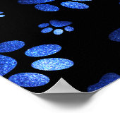 名前をカスタムする、青グリッター犬の足 ポスター (角)