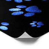 名前をカスタムする、青グリッター犬の足 ポスター (角)