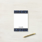 名前をカスタムする、青グリッター犬の足 ポストイット (デスク上)