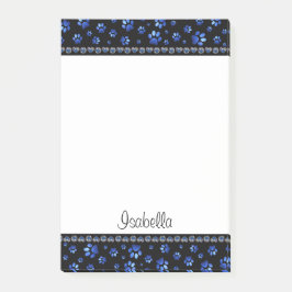 名前をカスタムする、青グリッター犬の足 ポストイット