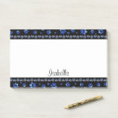 名前をカスタムする、青グリッター犬の足 ポストイット (デスク)