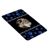 名前をカスタムする、青グリッター犬の足 マグネット (右側)