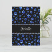 名前をカスタムする、青グリッター犬の足 招待状 (スタンド正面)