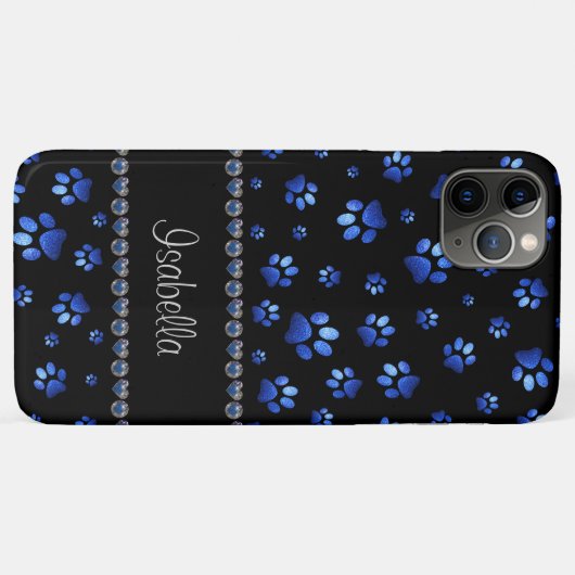 名前をカスタムする、青グリッター犬の足 Case-Mate iPhoneケース (裏面(横))