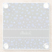 名前をカスタムする、青ハートグリッターパターン ガラスコースター (裏面)