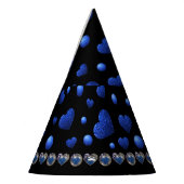 名前をカスタムする、青ハートグリッターパターン パーティーハット (左)