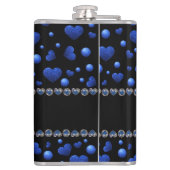 名前をカスタムする、青ハートグリッターパターン フラスク (裏面)