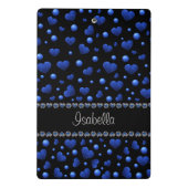 名前をカスタムする、青ハートグリッターパターン ミニクリップボード (裏面)