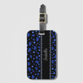 名前をカスタムする、青ハートグリッターパターン ラゲッジタグ (正面縦)