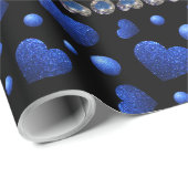 名前をカスタムする、青ハートグリッターパターン ラッピングペーパー (ロールコーナー)