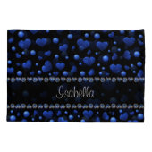 名前をカスタムする、青ハートグリッターパターン 枕カバー (裏面-左)