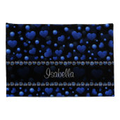 名前をカスタムする、青ハートグリッターパターン 枕カバー (裏面-右)