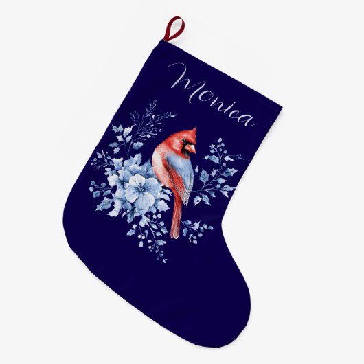 名前をカスタムする（鳥）ショウジョウコウカンチョウレッドバードチノイスリー ラージクリスマスストッキング (正面 (吊り時))