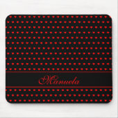 名前をカスタムする – 黒の印象的な赤いハートパターン マウスパッド (正面)