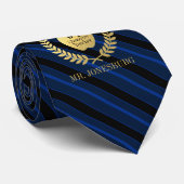 名前をカスタムする#1の先生のフェイクな金ゴールドの青いストライプの ネクタイ (ロール)
