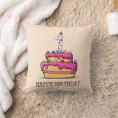 名前をカスタムする、1歳の誕生日、甘いピンクケーキ クッション (ブランケット)