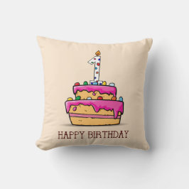 名前をカスタムする、1歳の誕生日、甘いピンクケーキ クッション