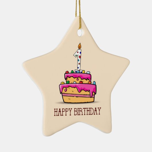 名前をカスタムする、1歳の誕生日、甘いピンクケーキ セラミックオーナメント (右)