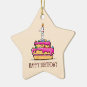 名前をカスタムする、1歳の誕生日、甘いピンクケーキ セラミックオーナメント (左)