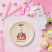 名前をカスタムする、1歳の誕生日、甘いピンクケーキ ペーパープレート (パーティー)