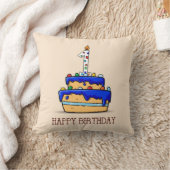 名前をカスタムする、1歳の誕生日、甘いブルーケーキ クッション (ブランケット)