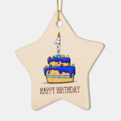 名前をカスタムする、1歳の誕生日、甘いブルーケーキ セラミックオーナメント (左)