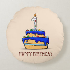 名前をカスタムする、1歳の誕生日、甘いブルーケーキ ラウンドクッション
