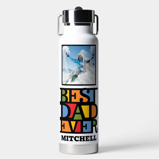 名前をカスタムする&2枚の写真最高のパパEVER ウォーターボトル (正面)