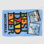 名前をカスタムする&2枚の写真最高のパパEVER ゴルフタオル (横)