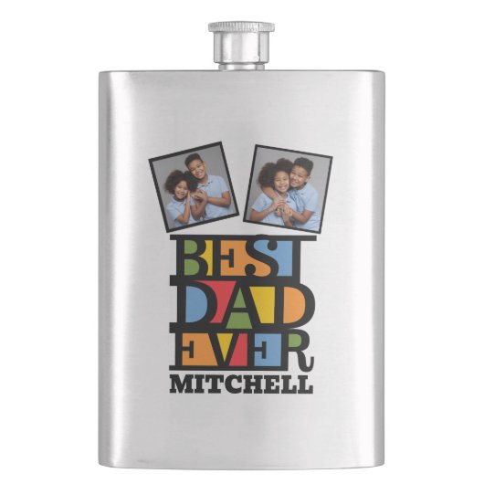 名前をカスタムする&2枚の写真最高のパパEVER フラスク (正面)