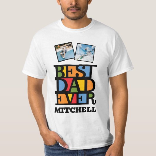 名前をカスタムする&2枚の写真最高のパパEVER Tシャツ (正面)