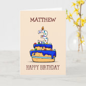 名前をカスタムする, 3歳の誕生日, 3甘いブルーケーキ カード (黄色い花)