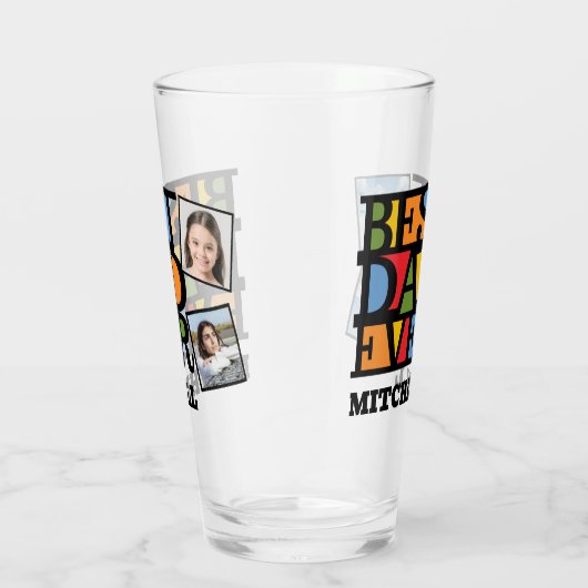 名前をカスタムする&4枚の写真最高のパパEVER タンブラーグラス (右)