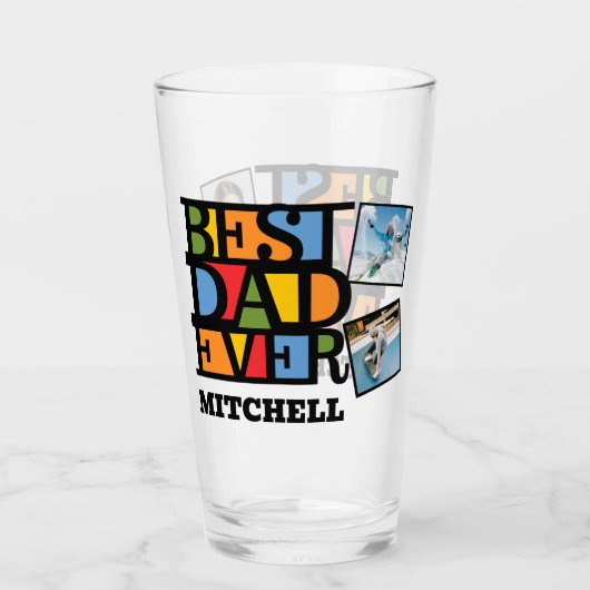 名前をカスタムする&4枚の写真最高のパパEVER タンブラーグラス (正面)