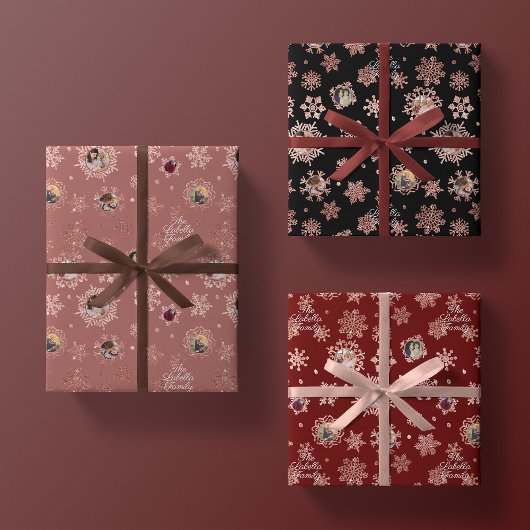 名前をカスタムする+ 6フォトバラ金ゴールドグリッター雪片 ラッピングペーパーシート