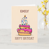 名前をカスタムする、6誕生日、6オンスイートピンクケーキ カード (黄色い花)