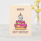 名前をカスタムする、9位誕生日、9オンスイートピンクケーキ カード (黄色い花)