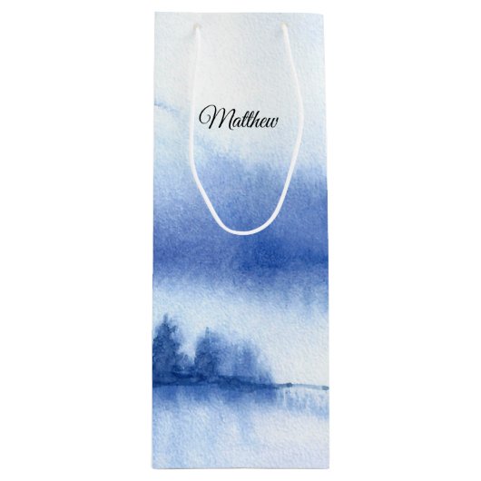 名前をカスタムする | Blue Winter Forestの結婚紙 ワインギフトバッグ (正面)