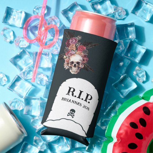 名前をカスタムする- RIP 20s （または任意の10年）誕生日 スリム缶クーラー (インサイチュ 夏)